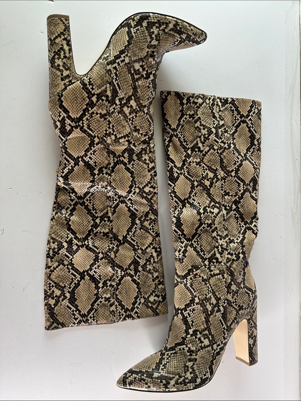 Steve Madden Rouge Snake-Print Knee-High Boots Beige/Brown 11.0